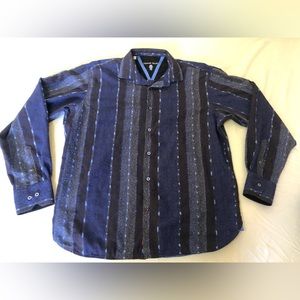 Visconti Black Paisley Stripped Blue‎ Button Up Men’s Size Large
